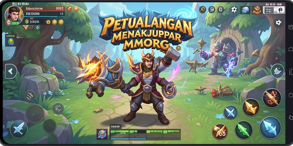 Screenshot gameplay 5RT menampilkan aksi pertempuran epik dan dunia yang luas.
