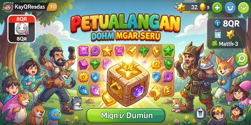 Tampilan gameplay seru dengan kombinasi objek warna-warni.