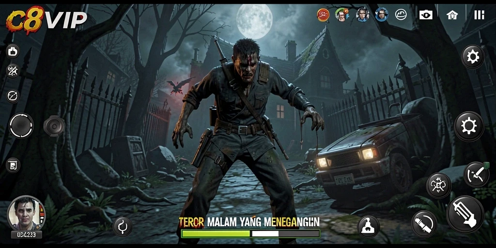 Tangkapan layar gameplay C8VIP menampilkan suasana Horror yang mengerikan.