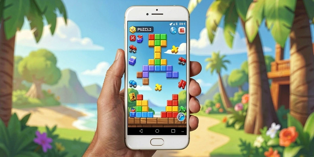 Screenshot utama DKK menampilkan gameplay seru dari tantangan Puzzle.