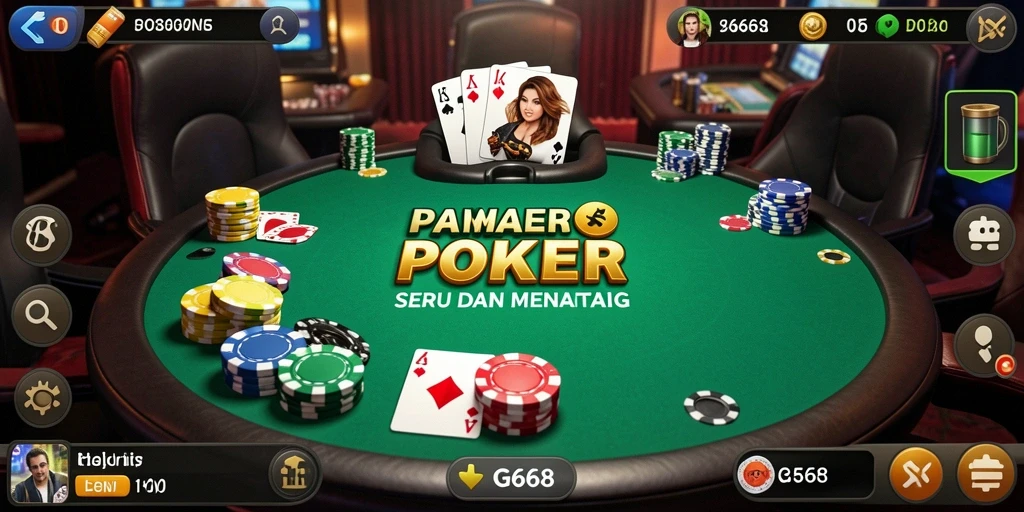 Screenshot gameplay Poker G668 menampilkan aksi seru dan interaksi antar pemain.