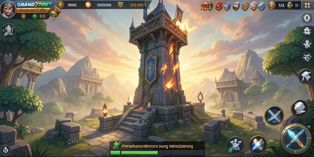 Tampilan gameplay mendebarkan dari GRAND77BET Tower Defense.