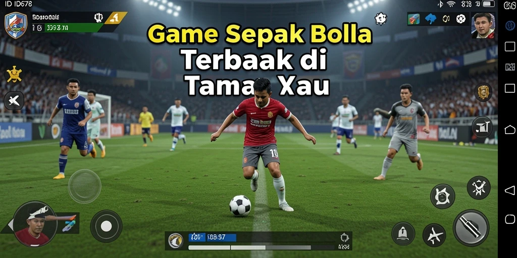Screenshot gameplay ID678 menampilkan aksi sepak bola yang intens.