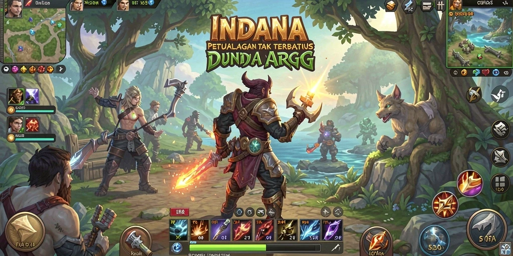 Screenshot gameplay INDAAA menampilkan aksi pertarungan seru dan indahnya dunia fantasi.