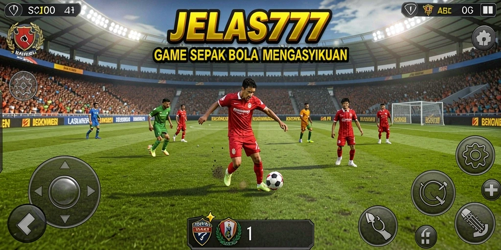 Tampilan gameplay seru dari JELAS777 yang menampilkan pertandingan sepak bola.