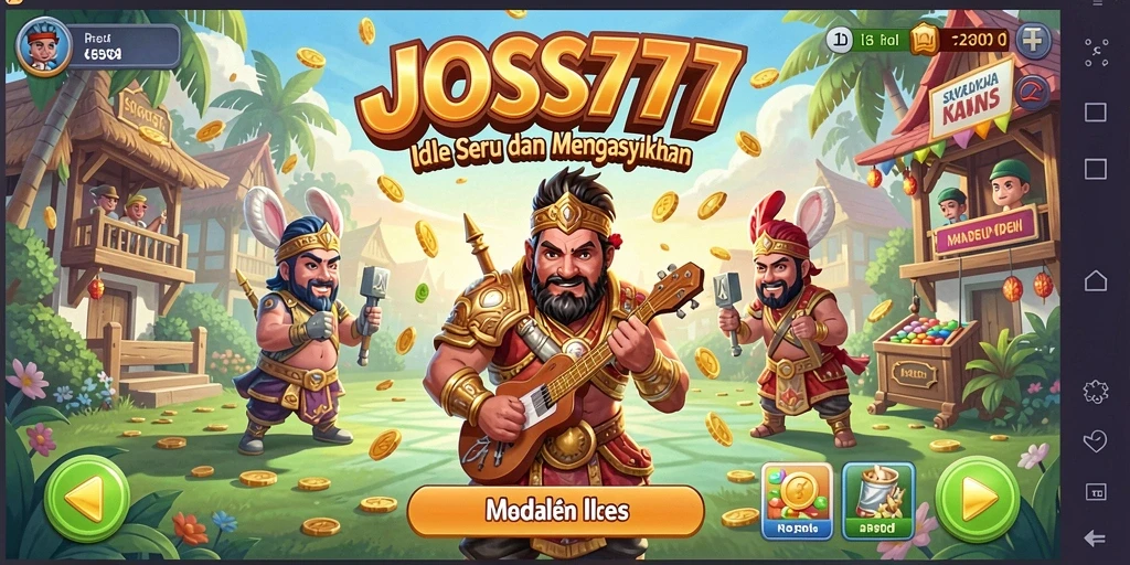 Tampilan gameplay JOSS777 yang menarik dengan karakter idle.
