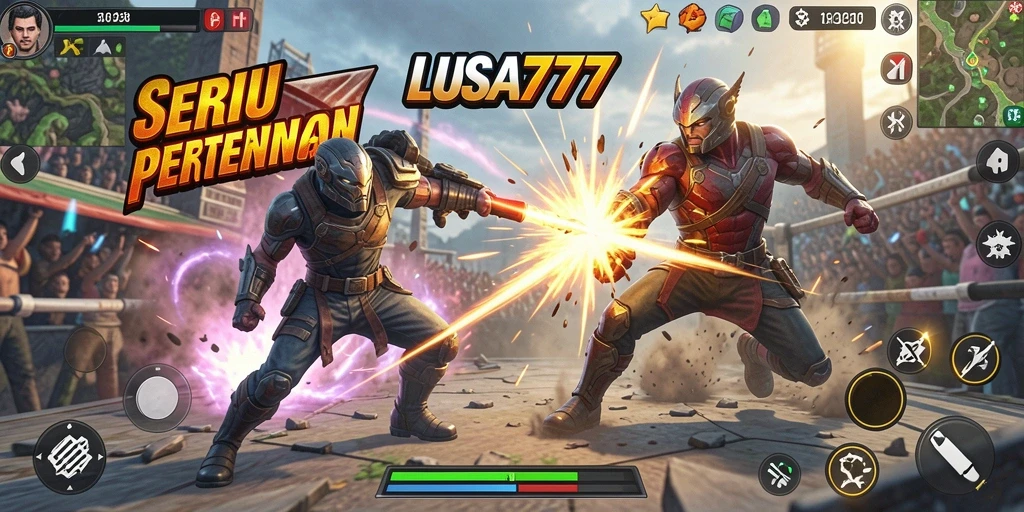 Tangkapan layar LUSA777 menunjukkan gameplay aksi mendebarkan dan pertarungan intens.