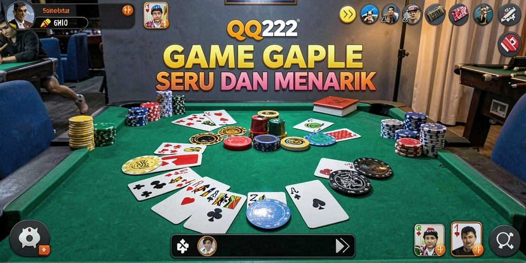 Tampilan gameplay QQ222 dengan pemain bermain Gaple.