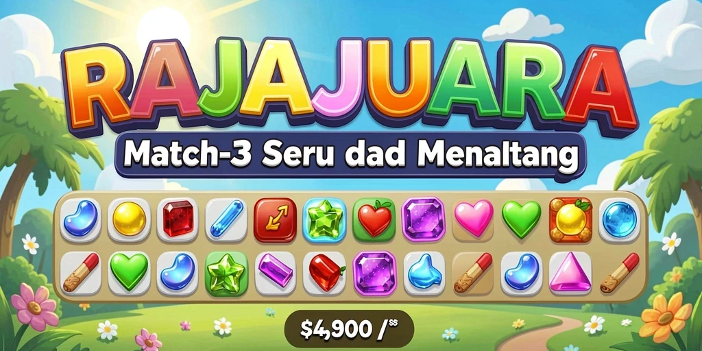 Tampilan gameplay seru RAJAJUARA dengan aksi Match-3 yang menantang.