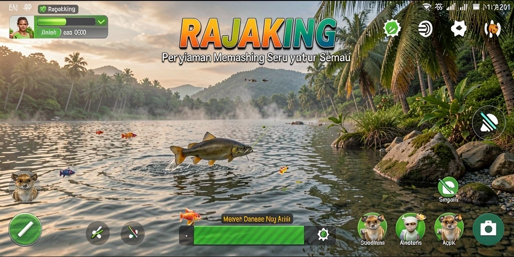 Screenshot gameplay RAJAKING, menampilkan suasana memancing yang seru dan interaktif.