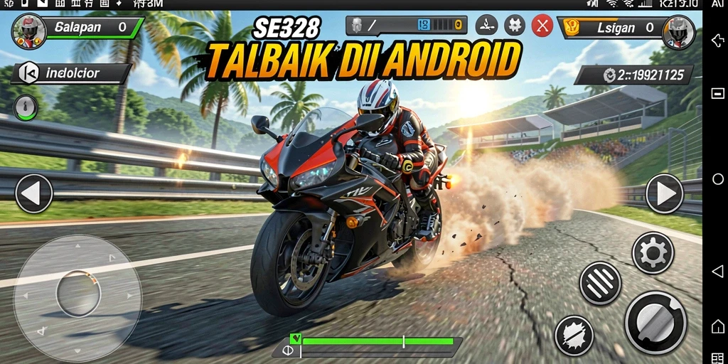 Screenshot gameplay SE328 menampilkan balapan motor yang seru dan mendebarkan.