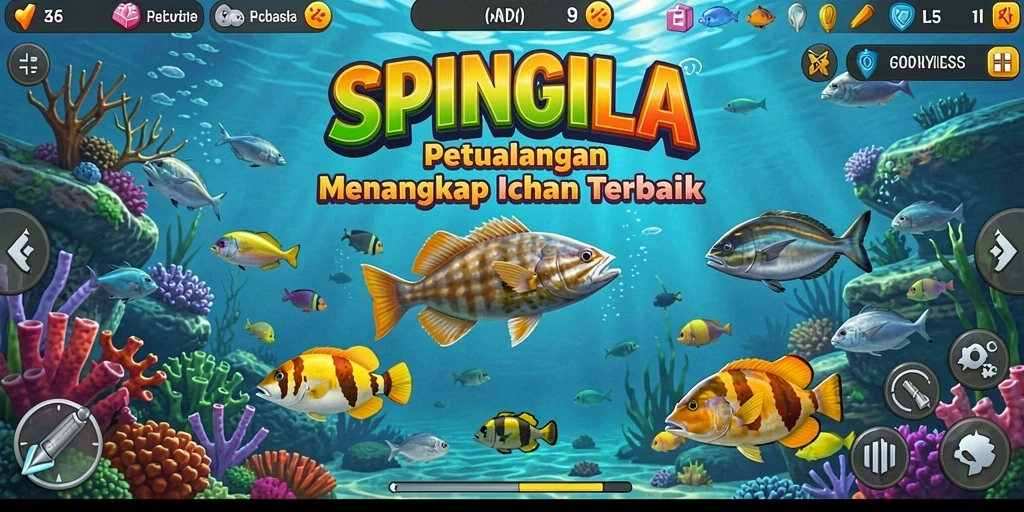 Tampilan gameplay SPINGILA yang memukau saat memancing di berbagai lokasi.