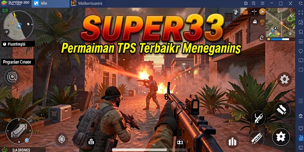 Screenshot gameplay SUPER33 menampilkan aksi menegangkan dalam pertempuran TPS.