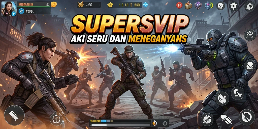 Screenshot utama menunjukkan aksi seru dari gameplay SUPERSVIP.